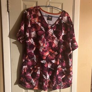 Women's Abstract Print V-Neck Scrub Top